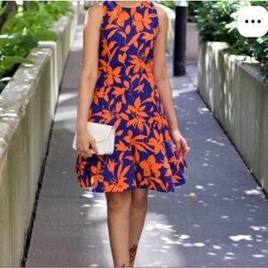 J. Crew Navy Mini Dress with Bright Orange Floral Print